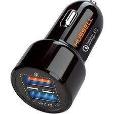 Hussell Car Charger Adapter - 3.0 Portable USB with Fast Charge Technology & Dual Ports - Compatibility with Apple iPhone, Android, Tablet, or Other USB