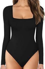 Women's Square Neck Long Sleeve Tops Bodysuit from MANGOPOP