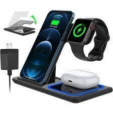 Fast Wireless Charger Stand for iPhone 15 14 13 12 11 Pro Max XR XS 8 Plus, for Apple Watch 8 7 6 5 4 3 2 SE, and for AirPods Pro 3 2 (Black) Wireless Charger, 3 in 1 Wireless Charging Station